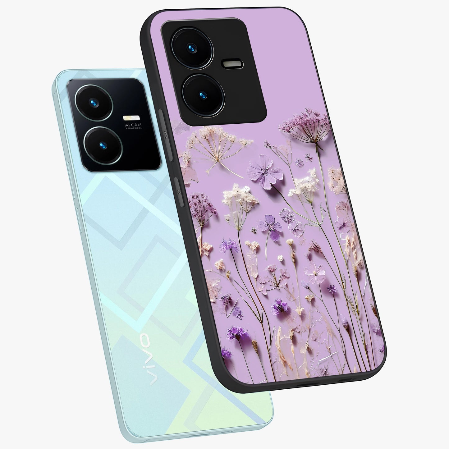 Lavender Blossom Dream Glass Case displayed in angled mockup highlighting dreamy lavender flower design with calming aesthetic style.