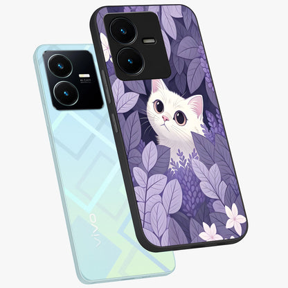 Lilac Hide Peek Cat Glass Case displayed in angled mockup highlighting playful feline illustration with lilac aesthetic design.