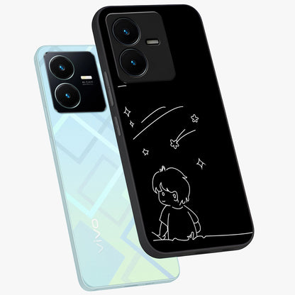 Line Art Boy With Shooting Stars Glass Case displayed in angled mockup highlighting elegant line art design with dreamy star aesthetic.