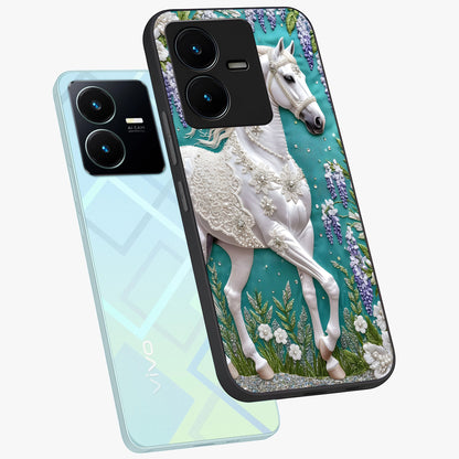 Majestic Floral Stallion Glass Case displayed in angled mockup highlighting majestic stallion illustration with elegant floral aesthetic.
