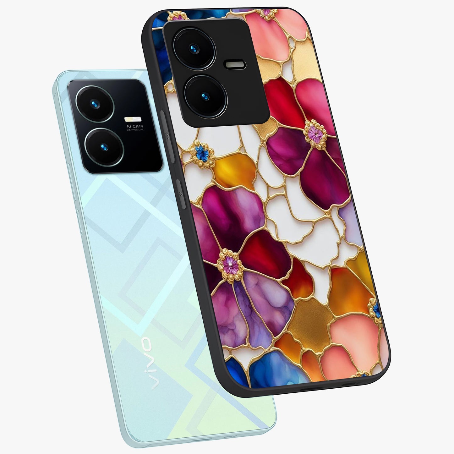 Marble Flower Pattern Glass Case displayed in angled mockup highlighting elegant marble floral design with modern aesthetic.