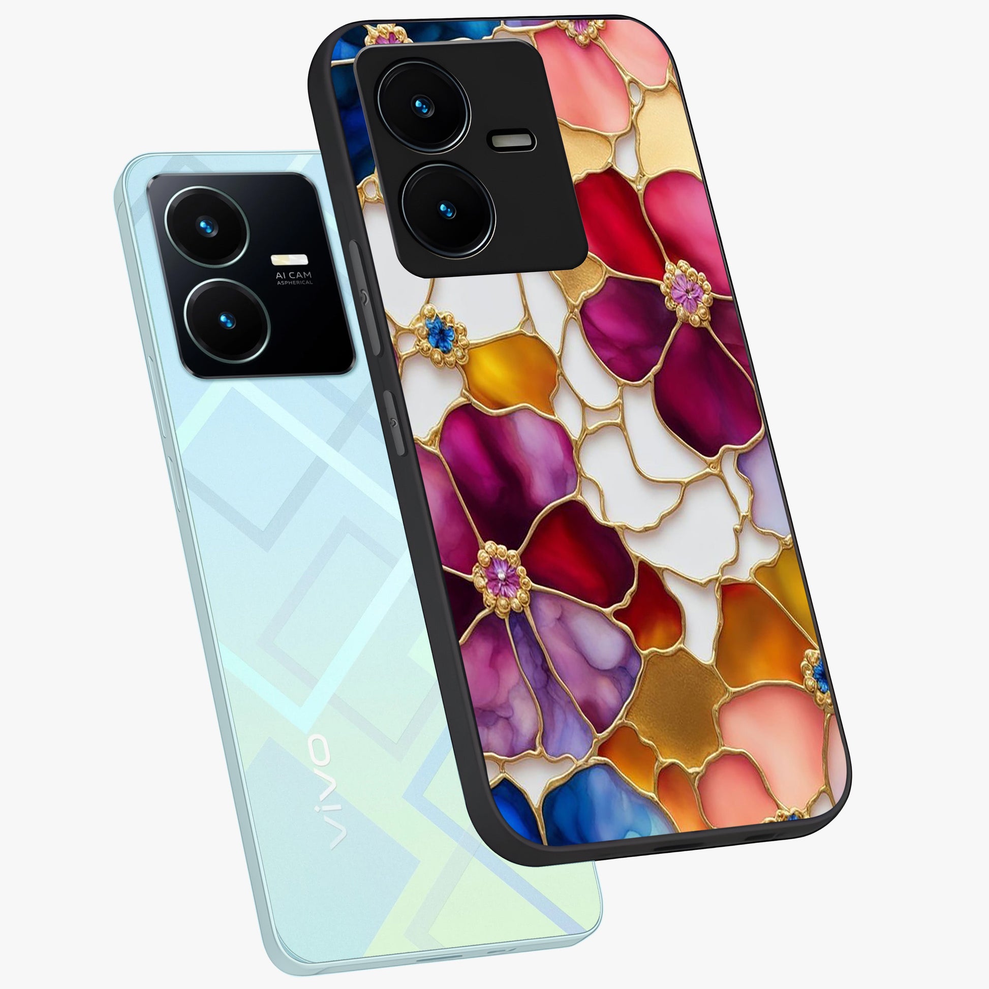 Marble Flower Pattern Glass Case displayed in angled mockup highlighting elegant marble floral design with modern aesthetic.
