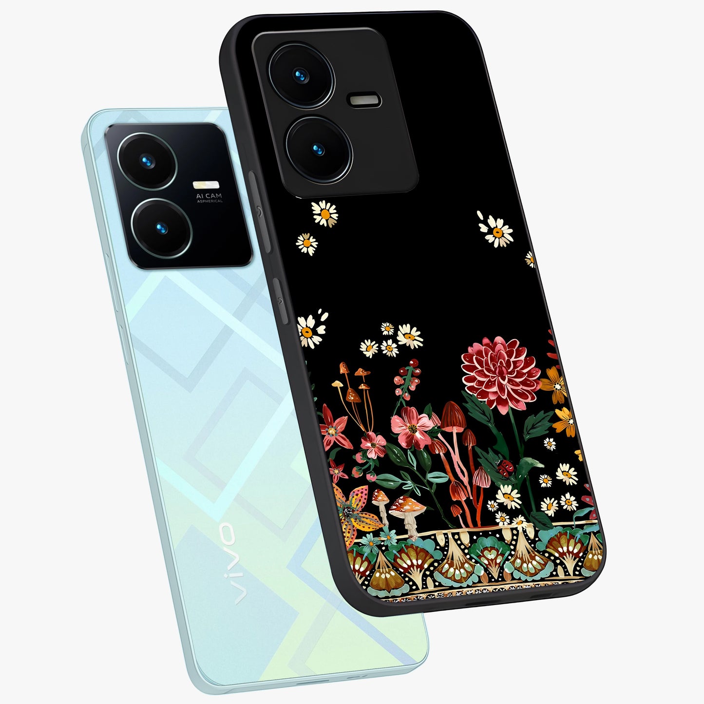 Midnight Bloom Pattern Glass Case displayed in angled mockup highlighting elegant flower design with midnight aesthetic style.