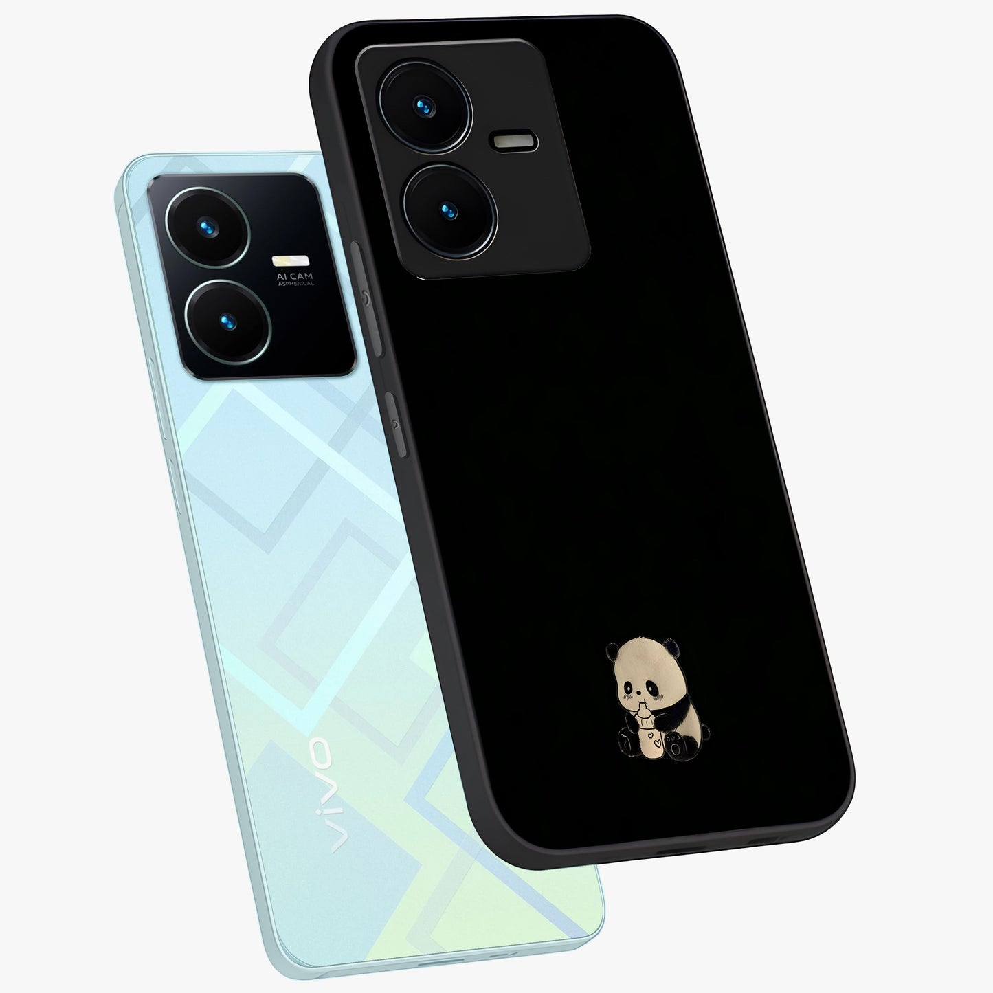 Midnight Panda Love Glass Case displayed in angled mockup highlighting adorable panda illustration with midnight aesthetic.