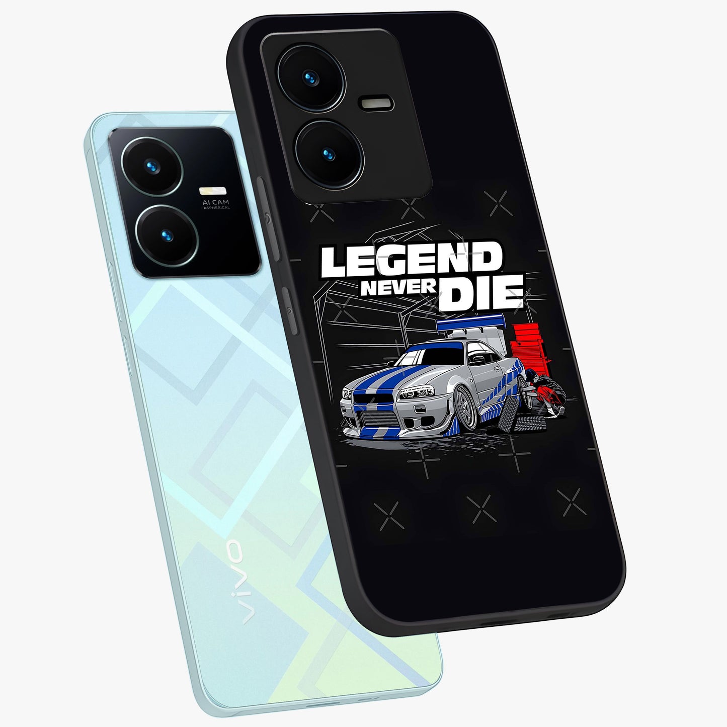 Midnight Racing Legacy Glass Case displayed in angled mockup highlighting dynamic automotive design with bold midnight aesthetic.