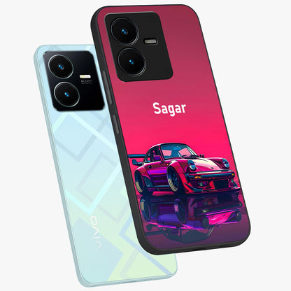 Neon Pink Porsche Glass Case displayed in angled mockup highlighting sleek neon pink car design with racing aesthetic.