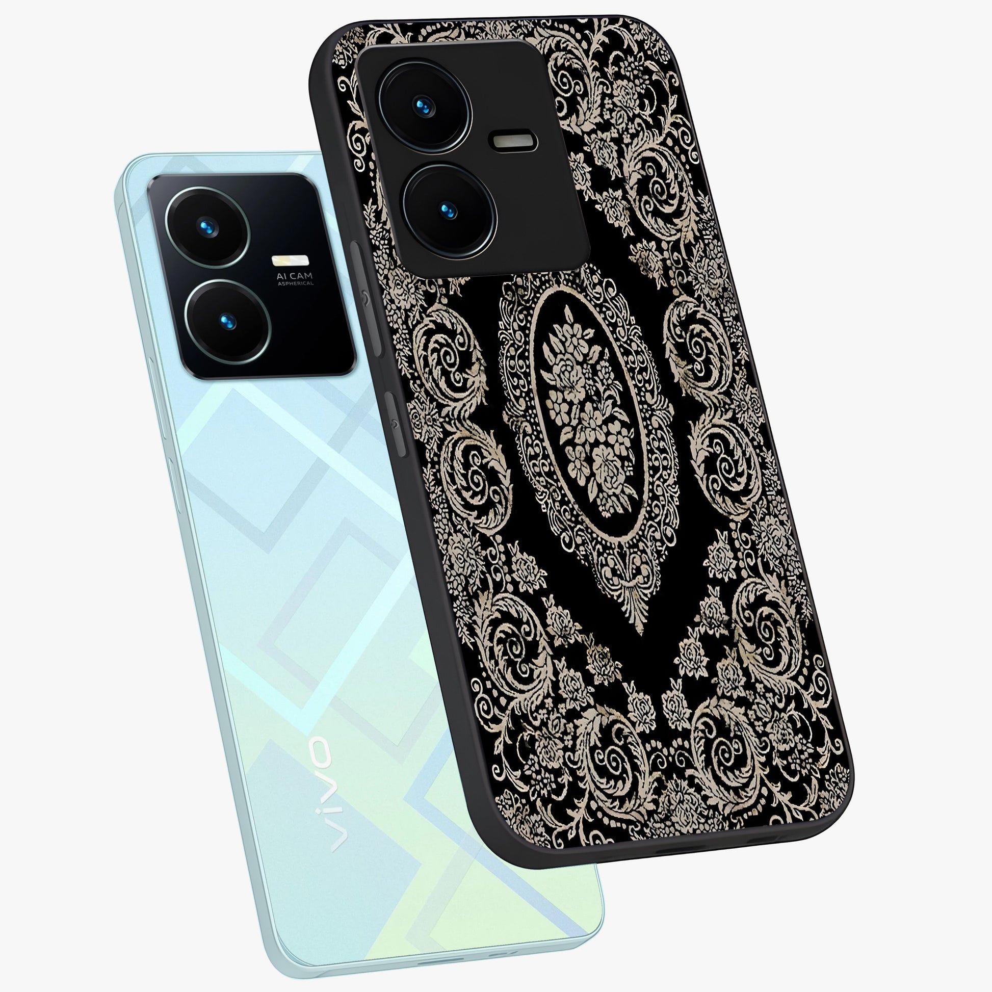 Noir Bloom Elegance Glass Case displayed in angled mockup highlighting refined flower design with stylish noir aesthetic.
