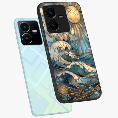 Oceanic Stained Printed Glass Case displayed in angled mockup highlighting colorful aquatic design with artistic aesthetic style.