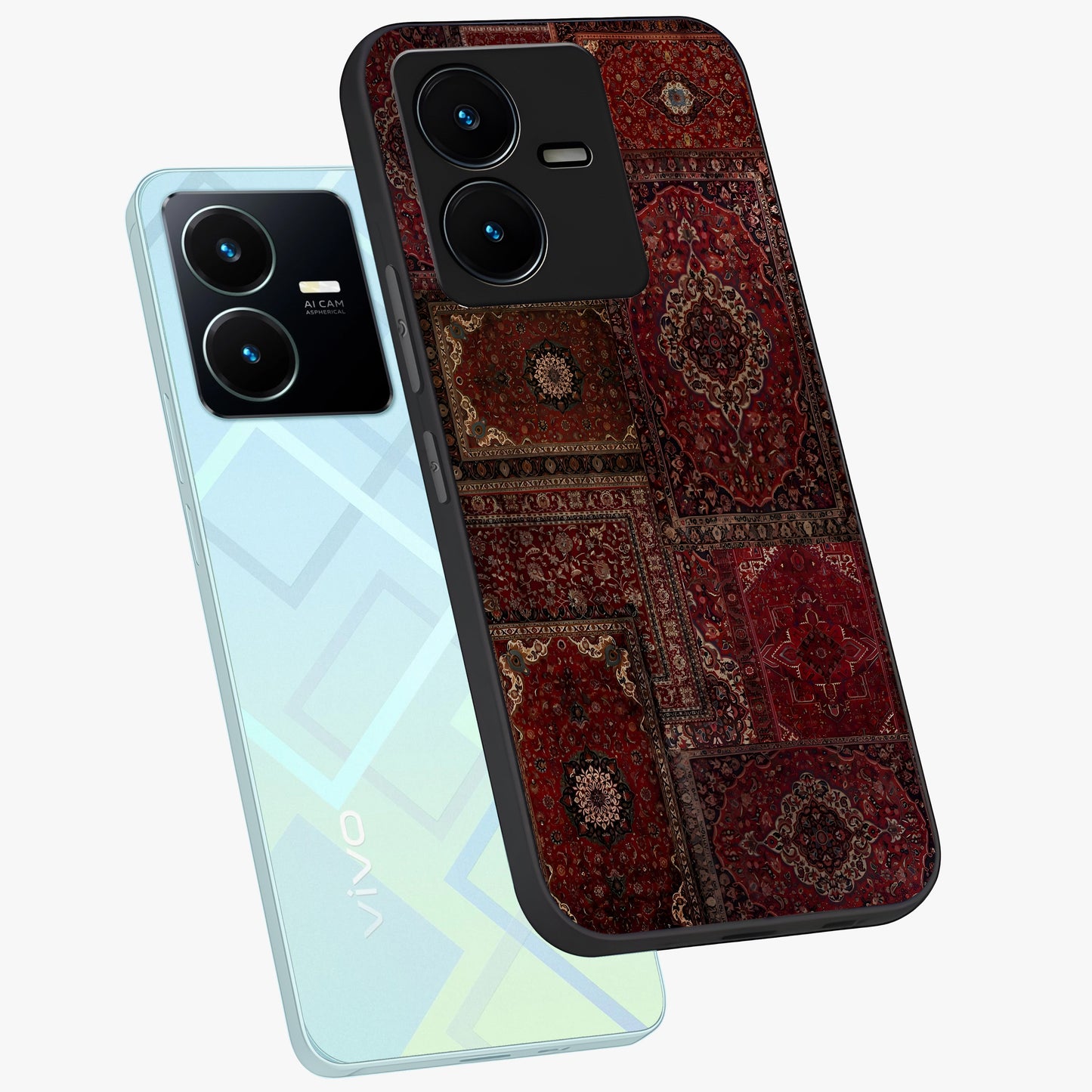 Persian Velvet Tale Glass Case displayed in angled mockup highlighting ornate textile inspired design with royal aesthetic.
