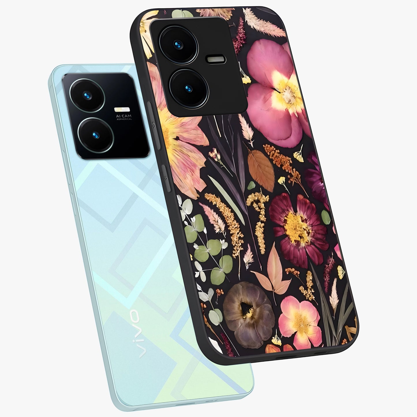 Petal Dream Tapestry Glass Case displayed in angled mockup highlighting decorative petal pattern with elegant botanical aesthetic.