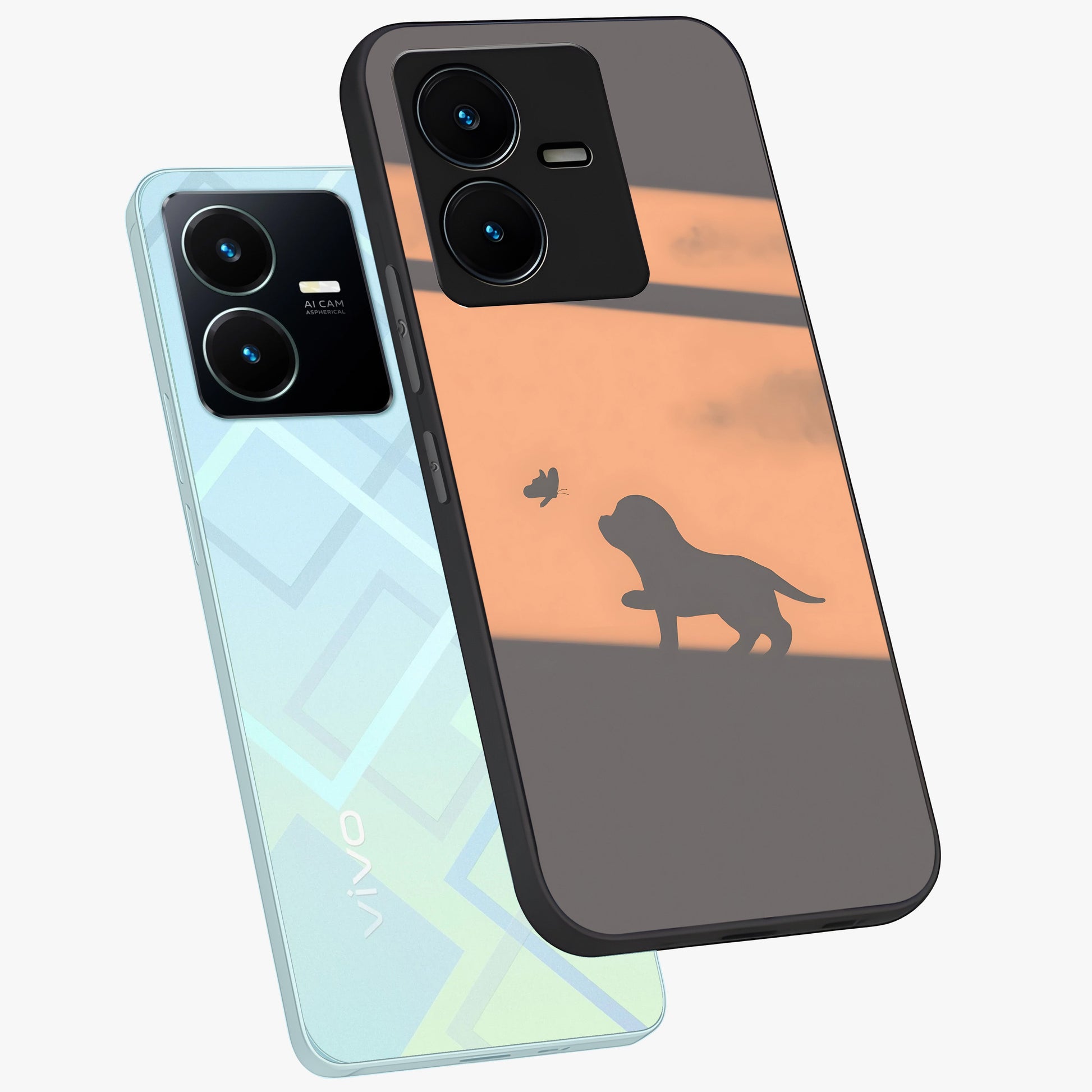 Puppy Shadow Art Glass Case displayed in angled mockup highlighting playful dog illustration with artistic shadow aesthetic.