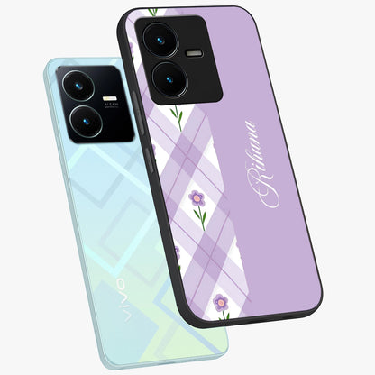 Purple Diamond Floral Glass Case displayed in angled mockup highlighting elegant purple flower design with decorative pattern.