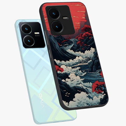 Red Sunset Scenery Glass Case displayed in angled mockup highlighting glowing sunset sky design with scenic aesthetic.