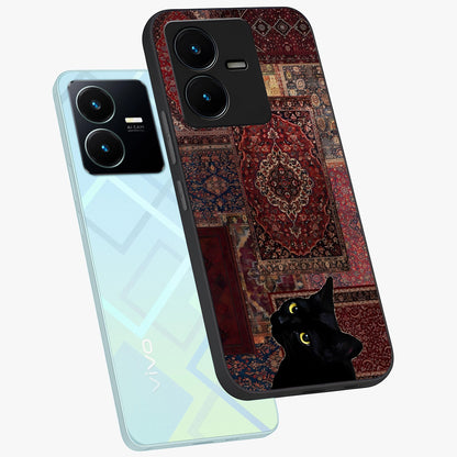 Regal Magic Cat Apple Glass Case displayed in angled mockup highlighting whimsical feline design with fantasy aesthetic.