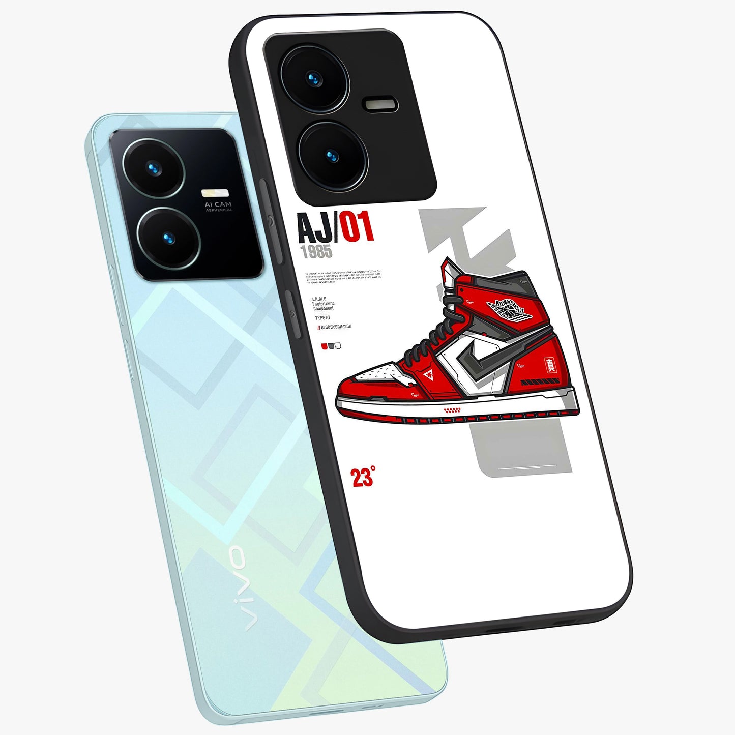 Retro Sneaker Blueprint Glass Case displayed in angled mockup highlighting detailed shoe design with sporty retro aesthetic.
