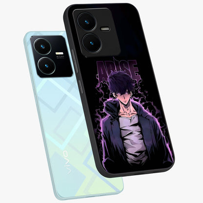 Shadow Monarch Awakening Glass Case displayed in angled mockup highlighting dramatic shadow warrior design with fantasy aesthetic.