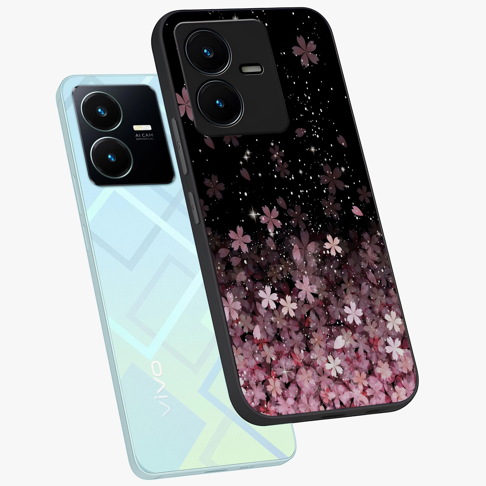 Small Starry Flowers Glass Case displayed in angled mockup highlighting tiny flower pattern with celestial aesthetic style.