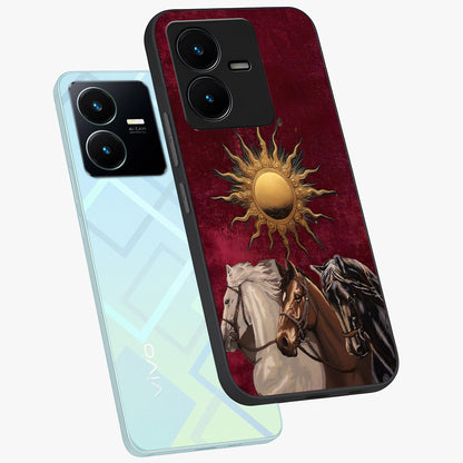 Solar Riders Glass Case displayed in angled mockup highlighting powerful rider illustration with radiant solar aesthetic.