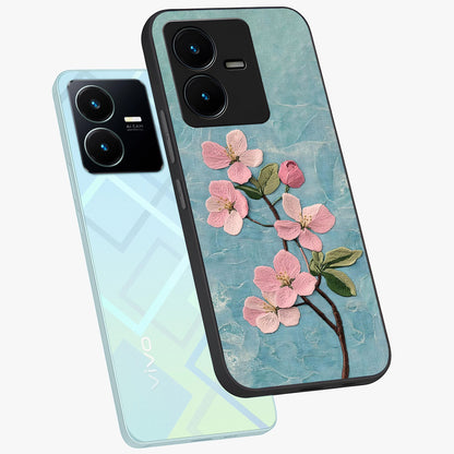 Threaded Blossom Breeze Glass Case displayed in angled mockup highlighting elegant floral design with soft aesthetic style.