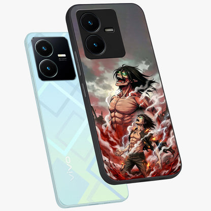 Titan Awakening Fury Glass Case displayed in angled mockup highlighting dramatic giant warrior design with bold anime aesthetic.