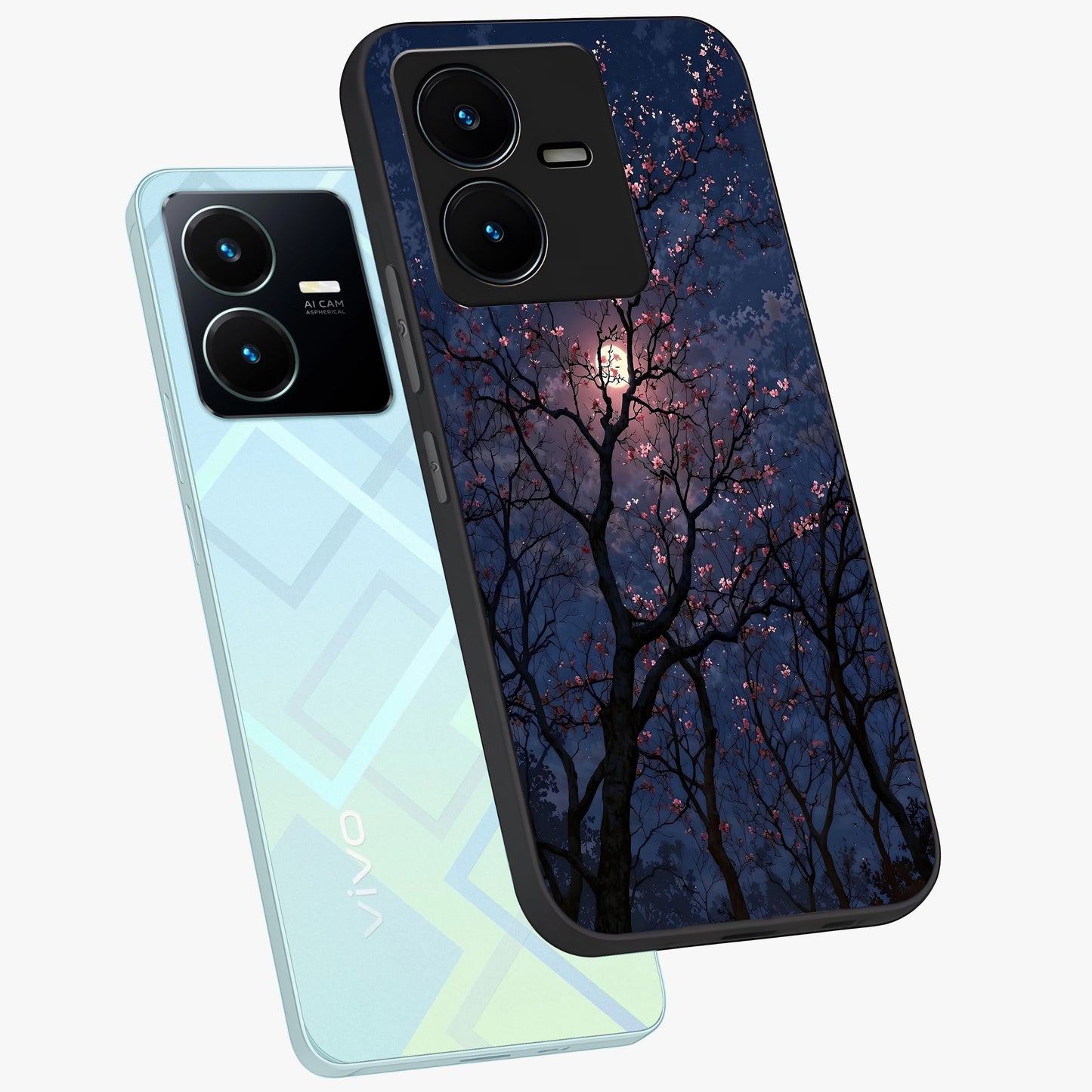 Twilight Sakura Serenade Glass Case displayed in angled mockup highlighting delicate sakura flower design with dreamy aesthetic.