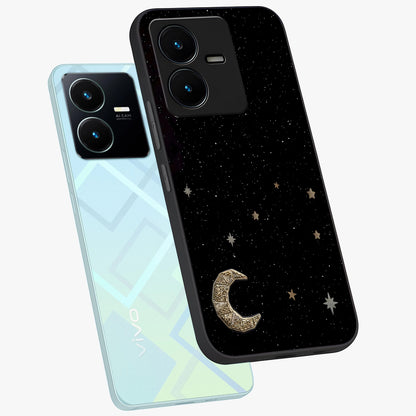 Twinkle Star With Half Moon Glass Case displayed in angled mockup highlighting celestial moon and star design with magical aesthetic.