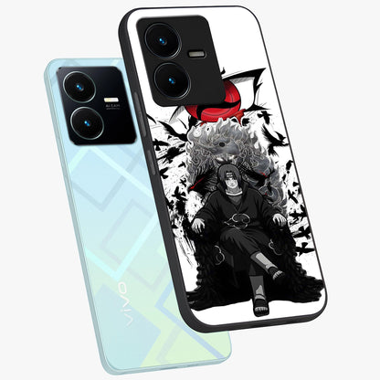 Uchiha Shadow Throne Glass Case displayed in angled mockup highlighting glowing aquatic design with celestial aesthetic.