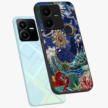 Universe Underwater Spark Glass Case displayed in angled mockup highlighting glowing aquatic design with celestial aesthetic.