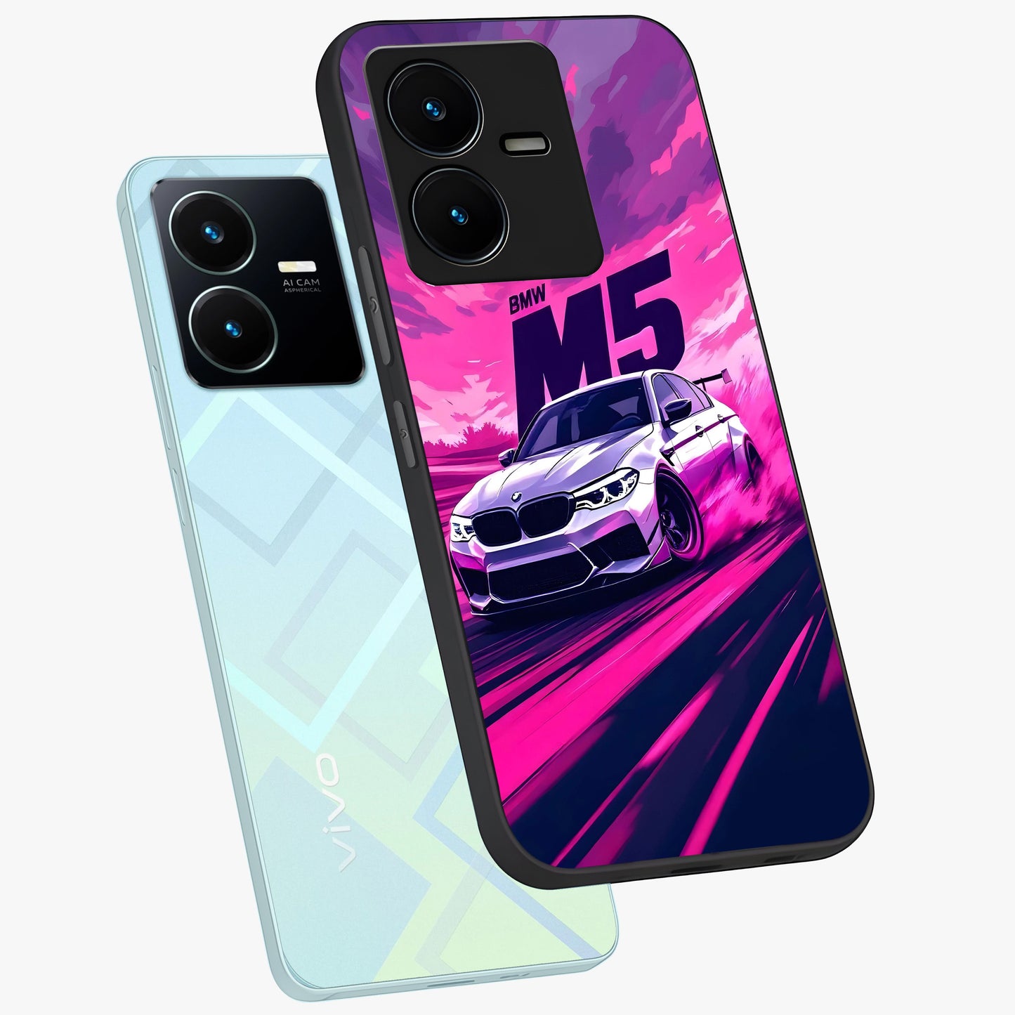 Velocity Drift Pulse Glass Case displayed in angled mockup highlighting dynamic drift design with sporty automotive aesthetic.