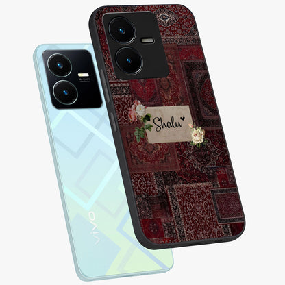 Velvet Wine Pattern Custom Name Glass Case displayed in angled mockup highlighting decorative velvet inspired design with custom name feature.