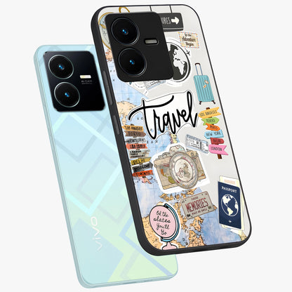 Wanderlust Journal Glass Case displayed in angled mockup highlighting adventure themed design with aesthetic travel vibe.