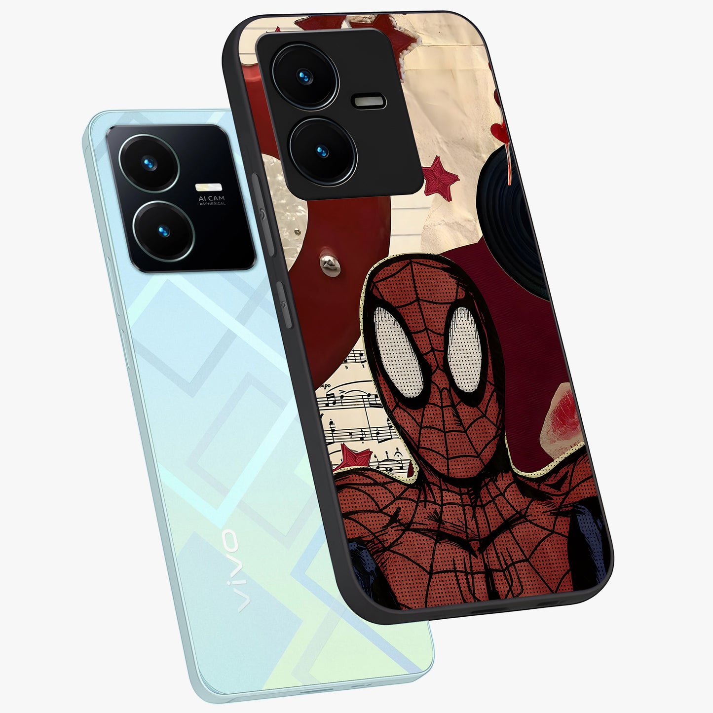 Web Warrior Vibes Glass Case displayed in angled mockup highlighting dynamic web design with comic style aesthetic.
