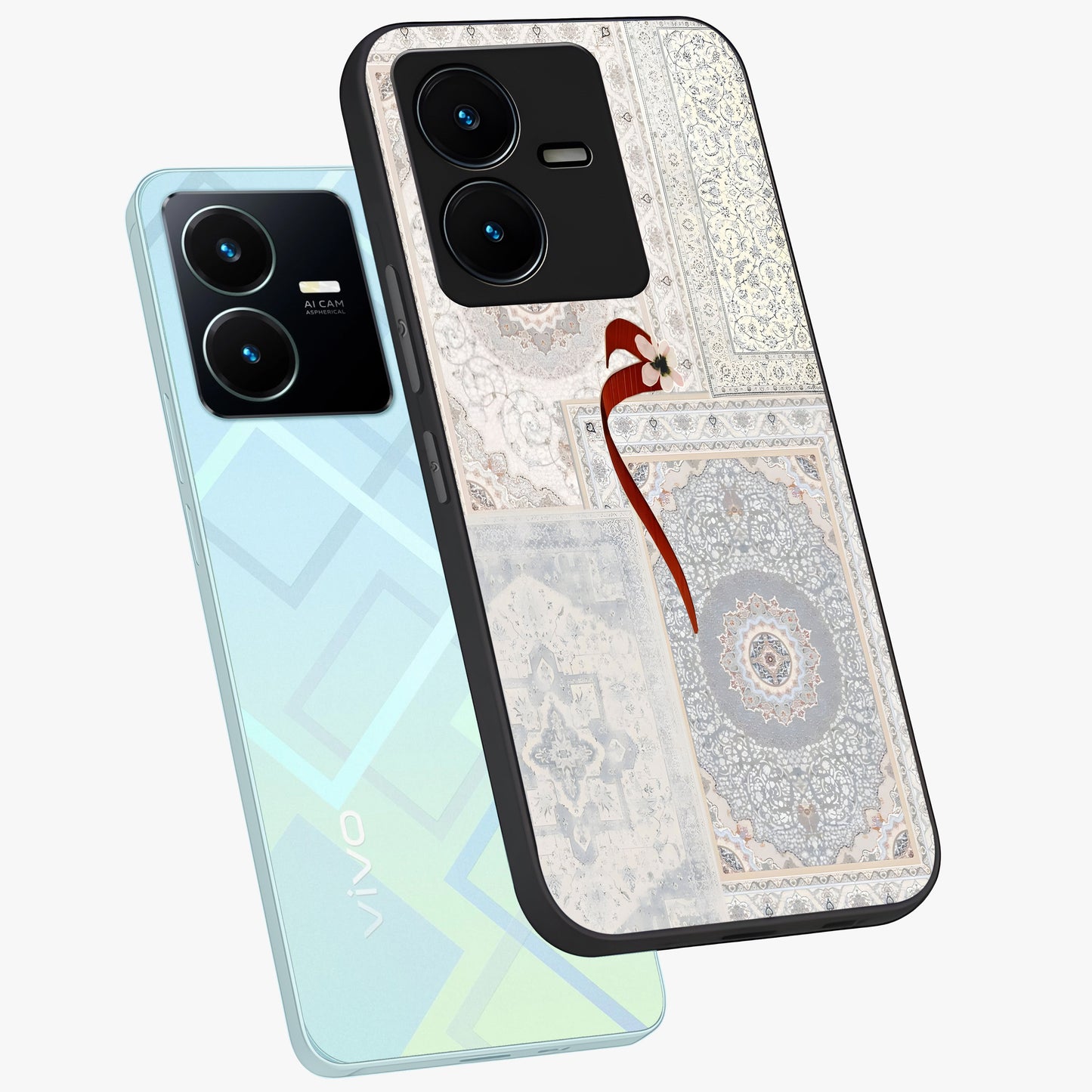 White Aesthetic Bow Glass Case displayed in angled mockup highlighting clean bow design with soft aesthetic style.