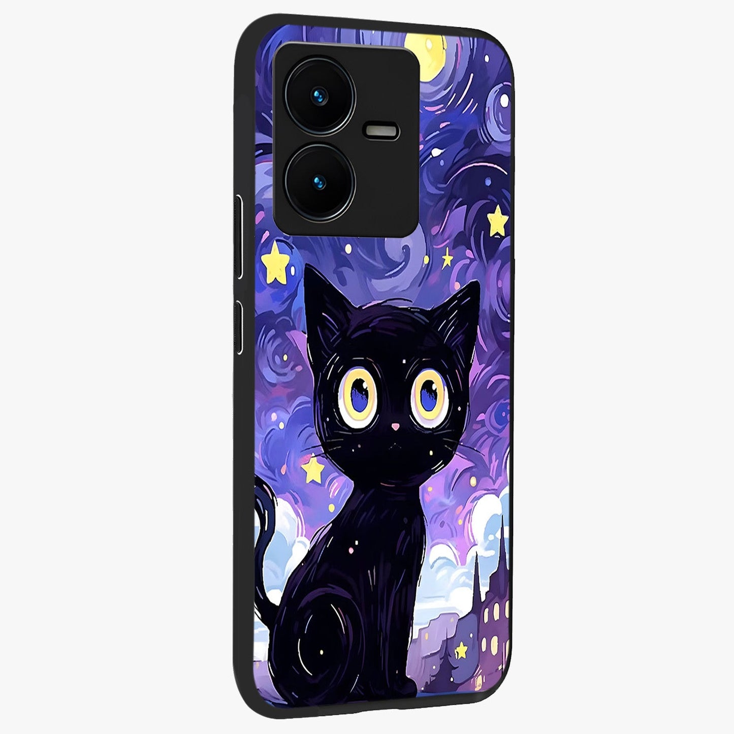 Abstract Cat Art Glass Case upright view showcasing creative feline illustration and aesthetic artistic style.