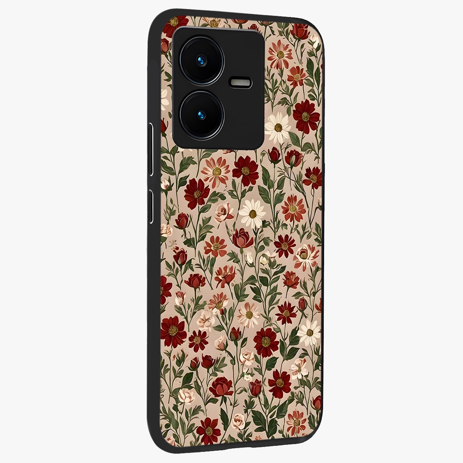 Biege Flower With Leaf Glass Case upright view showcasing delicate beige flower illustration with clean botanical style.