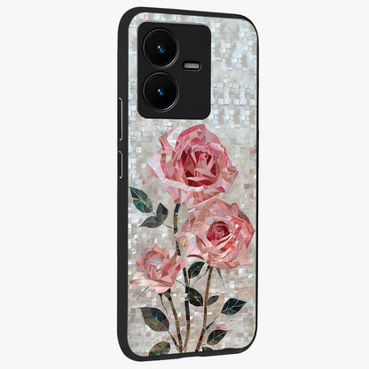 Blush Mosaic Bloom Glass Case upright view showcasing decorative floral mosaic artwork with stylish modern aesthetic.