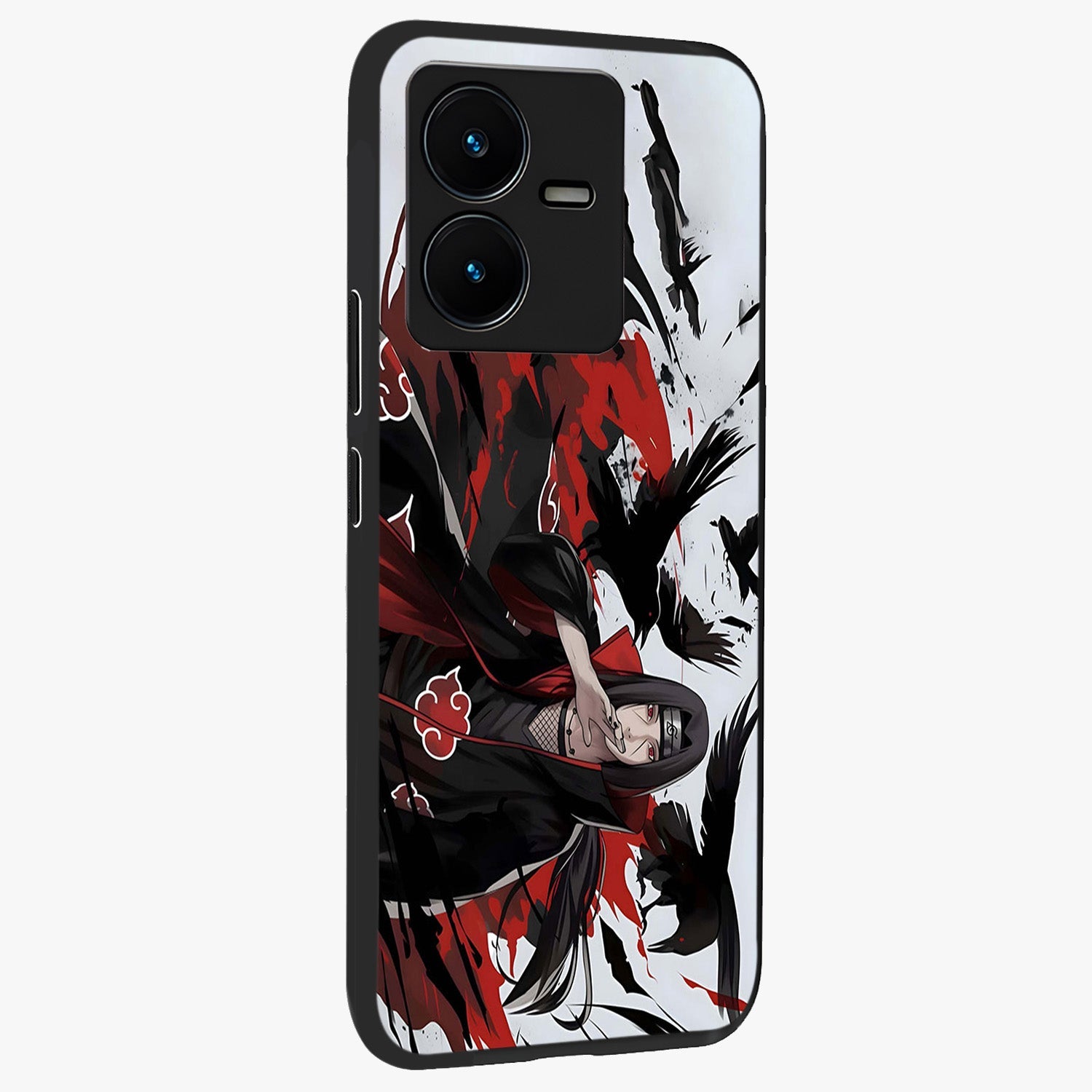 Crimson Crow Illusion Glass Case upright view showcasing striking crow illusion artwork with intense crimson theme.