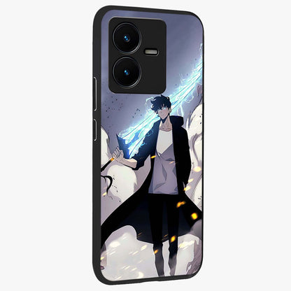 Dark Lightning Anime Warrior Glass Case upright view showcasing dramatic warrior artwork with dark lightning aesthetic.