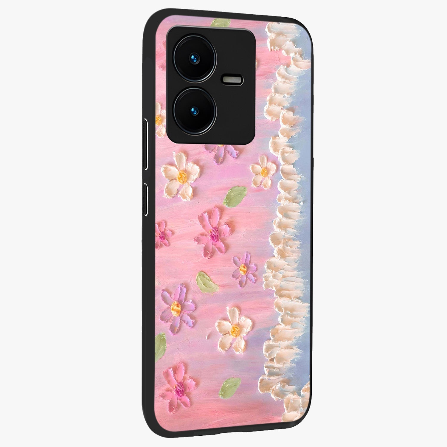 Dreamy Painted Garden Glass Case upright view showcasing vibrant floral garden artwork with artistic nature theme.