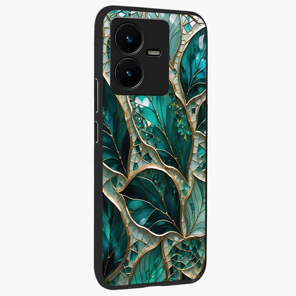 Emerald Leaf Glass Glass Case upright view showcasing fresh green leaf artwork with calming nature inspired style.