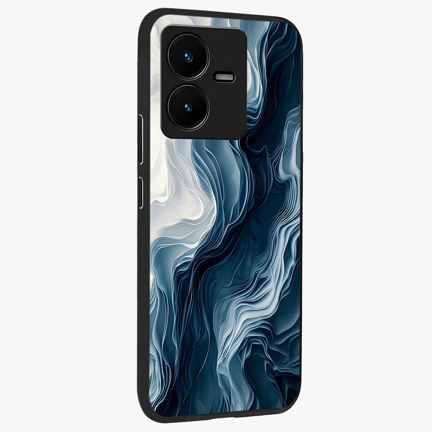 Ethereal Paper Marble Glass Case upright view showcasing smooth marble artwork with refined minimalist theme.