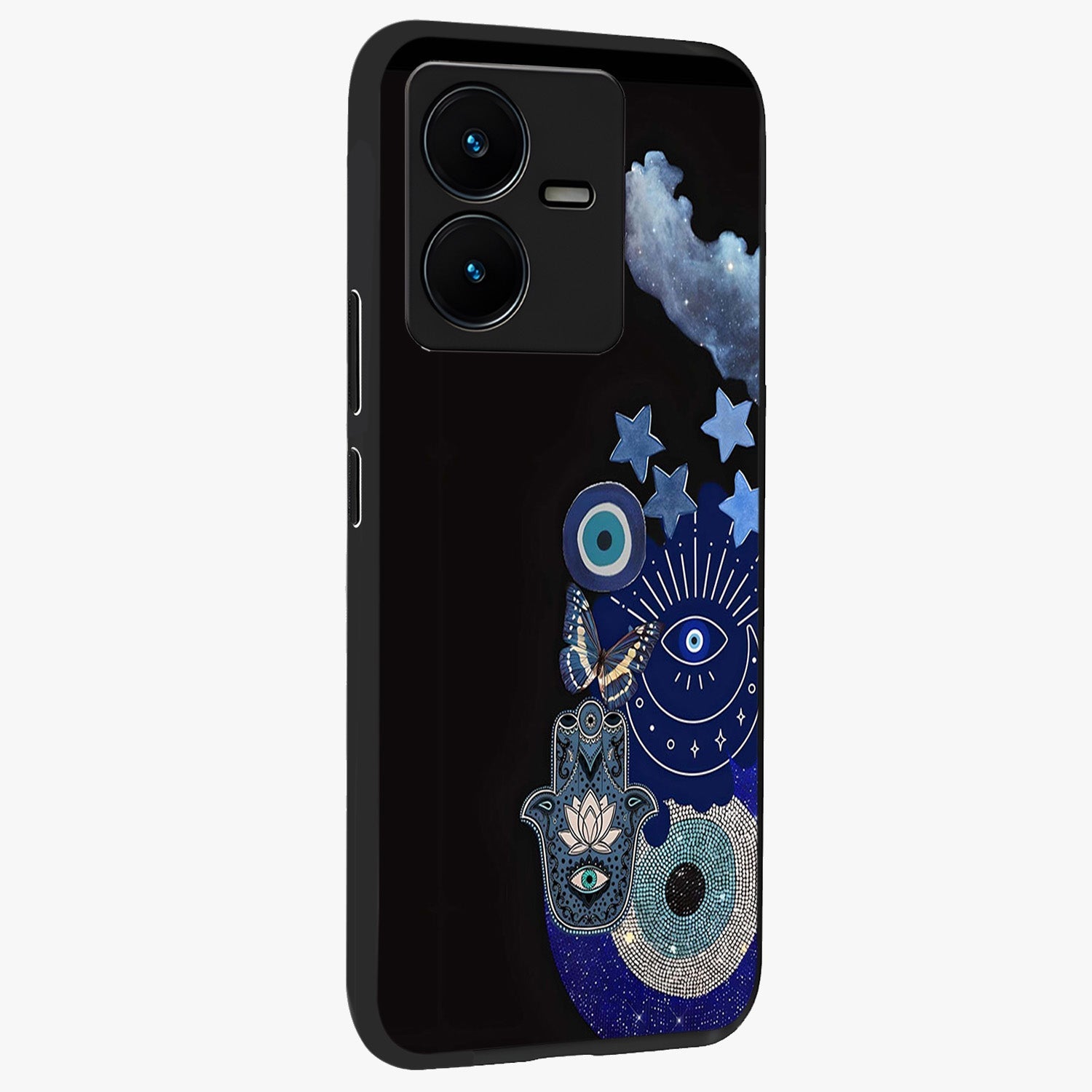 Galactic Charm Cluster Glass Case upright view showcasing glowing cosmic charm artwork with magical celestial style.