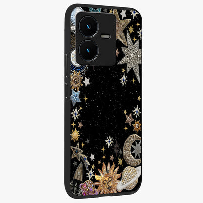 Galactic Jewel Stars Glass Case upright view showcasing glittering star jewel artwork with vibrant galaxy theme.