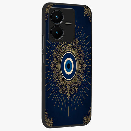Golden Celestial Charm Glass Case upright view showcasing radiant celestial artwork with elegant golden theme.