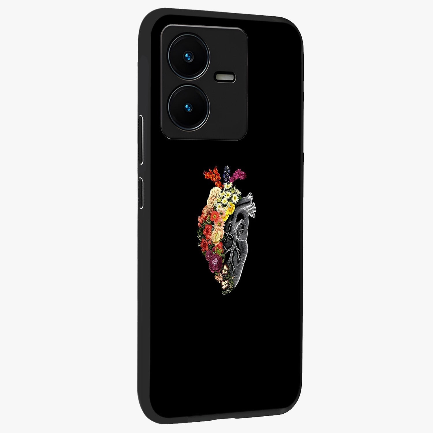 Heart With Flowers Glass Case upright view showcasing decorative heart and floral artwork with sweet romantic theme.