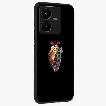 Heart With Flowers Glass Case upright view showcasing decorative heart and floral artwork with sweet romantic theme.