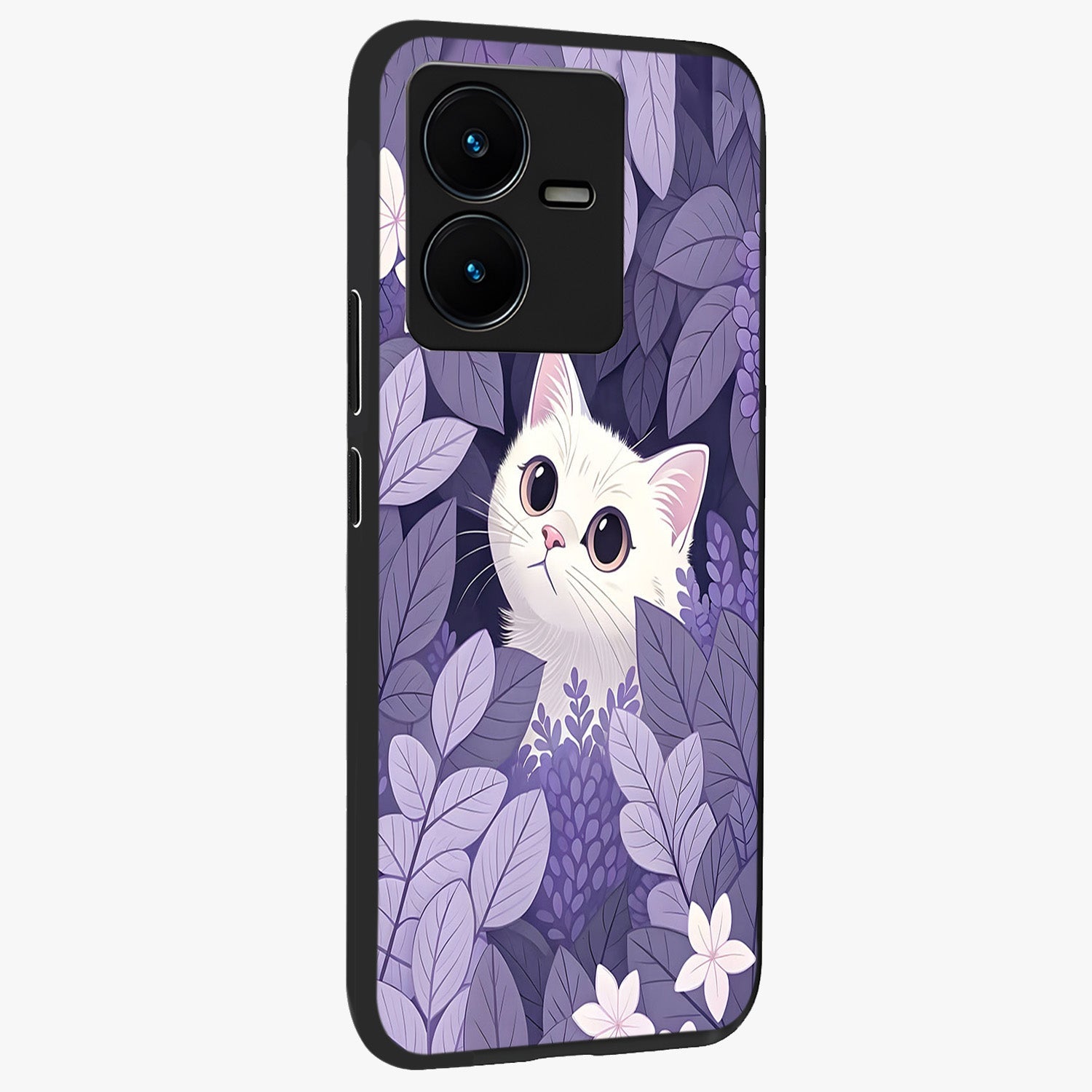 Lilac Hide Peek Cat Glass Case upright view showcasing charming cat artwork with adorable peek theme.