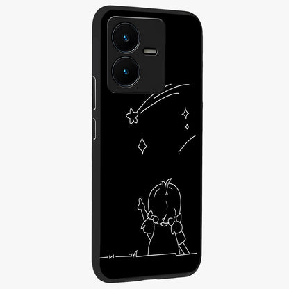 Line Art Girl With Shooting Stars Glass Case upright view showcasing delicate shooting stars artwork with minimal artistic theme.