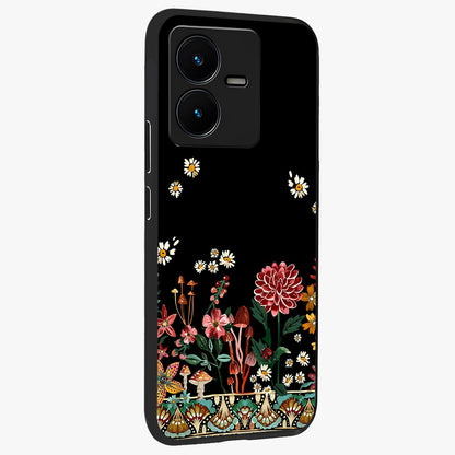 Midnight Bloom Pattern Glass Case upright view showcasing decorative floral artwork with deep night themed palette.