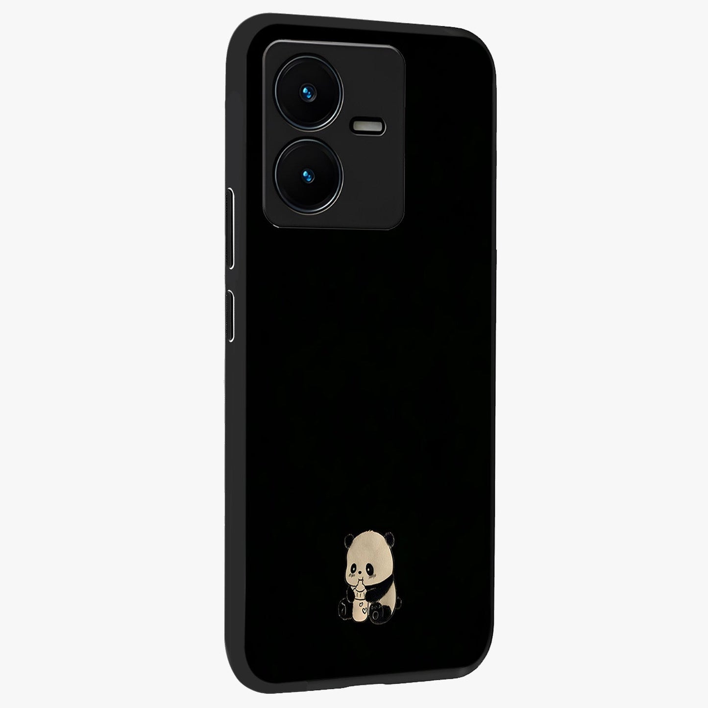 Midnight Panda Love Glass Case upright view showcasing charming panda artwork with playful romantic theme.